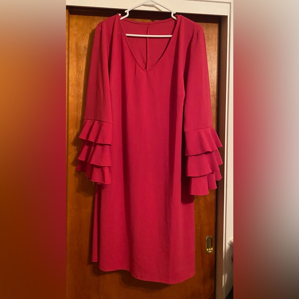 Pink Ruffle-Sleeve Women's Dress